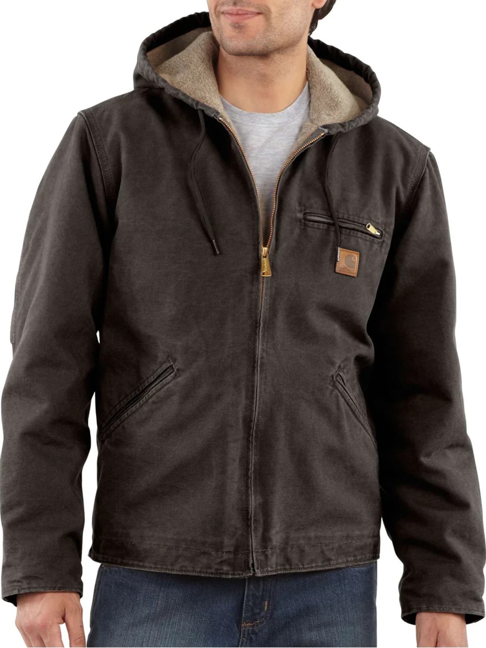 Carhartt Dark Brown Sherpa-Lined Hooded Work Jacket
